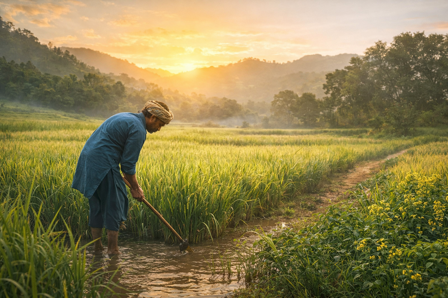 Indian Farmer Harvesting Crops